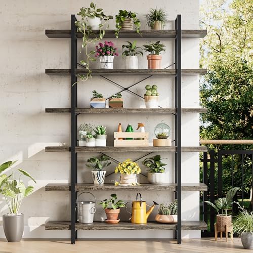 OtterOasis Heavy Duty 6 Tier Industrial Bookcase for Home Office, Grey - Image 5