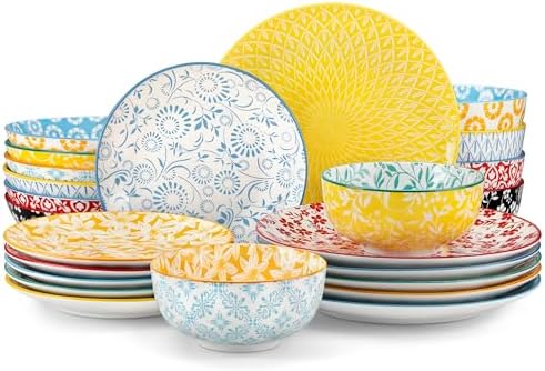 vancasso SELENE Plates and Bowls Set for 6, 24 Pieces Dinnerware Sets, Mircowave and Dishwasher Safe Dishes Set, Porcelain Pastel Dinnerware by vancasso