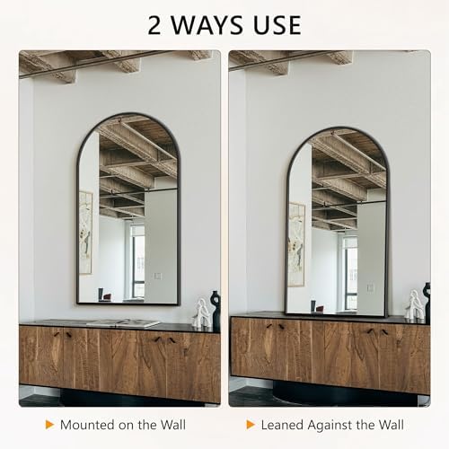 Arched Bathroom Mirror for Wall, 55" x 30" Metal Frame Vanity Mirror, Black - Image 7