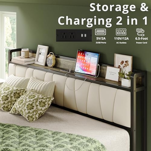 LIKIMIO California King Bed Frame with Storage Headboard & Charging Station - Image 4
