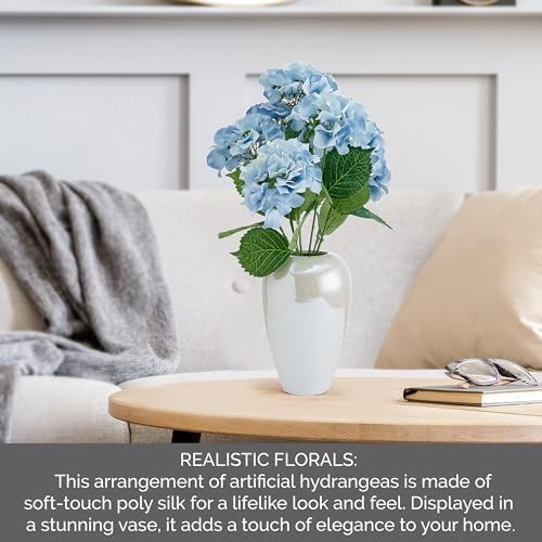 Elements Artificial Hydrangea Floral Arrangement in Vase, 23 Inch Faux Silk Greenery Decor for Home, Living Room, Bedroom, Kitchen, Office - Lifelike Fake Flowers Display - Image 4