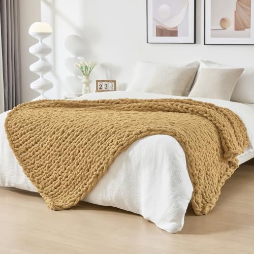 Bigacogo Chunky Knit Throw Blanket for Couch, 51x63 inches, Goldenrod by Bigacogo