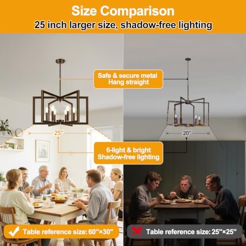 25"-61" Height Adjustable Modern Oil-Rubbed Bronze Chandelier for Dining Room, No Assembly Required Dining Room Light Fixture Over Table, Industrial Metal Pendant Lights Fixture for Kitchen Island - Image 6