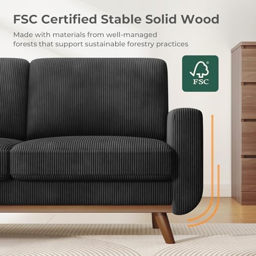 Vesgantti 68" Loveseat Sofa Black, Comfy Corduroy Couch with Spring Cushion and Solid Wood, Modern Extra Deep Seat for Bedroom, Living Room, Office - Image 4