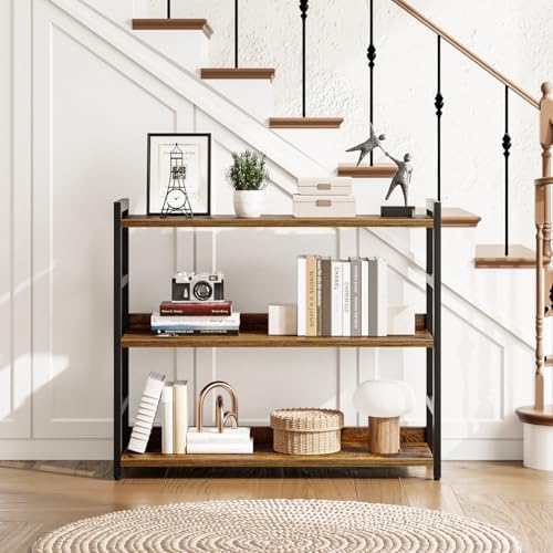 NUMENN Wide Bookshelf, 3 Tier Freestanding Shelving Unit, Vintage - Image 4