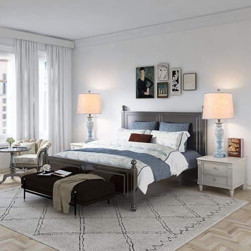 27.7” Farmhouse Table Lamps for Living Room, Blue&White, Set of 2 - Image 5