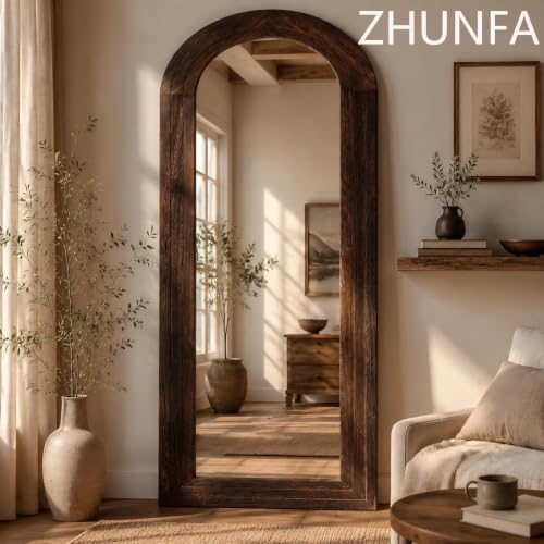ZHUNFA Arched Full Length Mirror with Solid Wood Frame, 65x22, Brown - Image 6