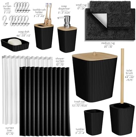 Clara Clark Black Bathroom Set, Bathroom Sets with Shower Curtain and Rugs - Image 2