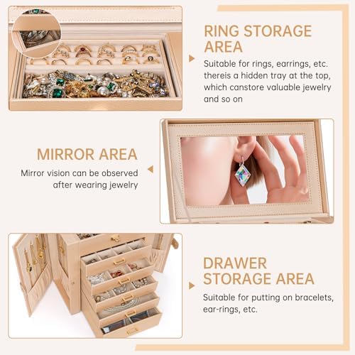 AKOZLIN 6-Tier Jewelry Box Organizer 5 Drawers Storage Medium Champagne - Image 2