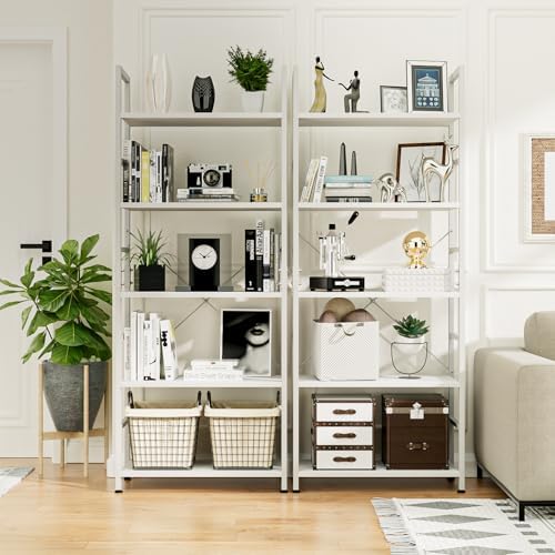 NUMENN 5 Tier Bookshelf, Tall Freestanding Open Storage Bookcase, White - Image 4