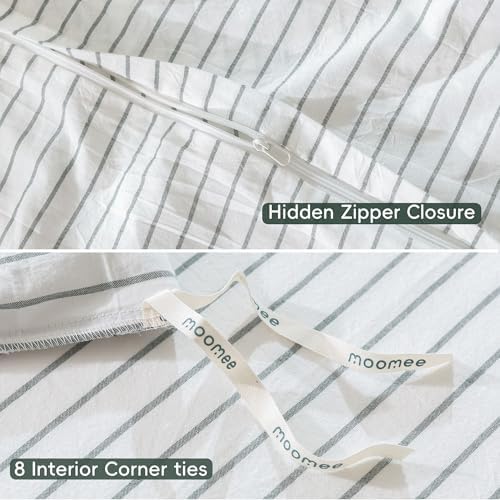 MooMee Striped Duvet Cover Set 100% Washed Cotton Linen Like Super King - Image 6
