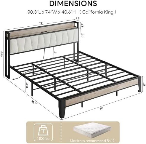 LIKIMIO California King Bed Frame with Storage Headboard & Charging Station - Image 2