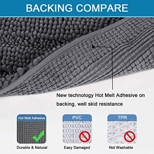 H.VERSAILTEX Bath Mats for Bathroom Non Slip Extra Thick Chenille Striped Bath Rug 24" x 36" Absorbent Non Skid Fluffy Soft Shaggy Rugs Washable Dry Fast Plush Mats for Indoor, Bath Room, Tub - Grey - Image 4