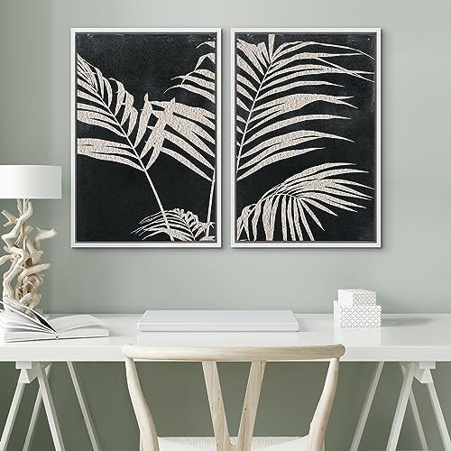 SIGNWIN Framed Canvas Print Wall Art Palm Leaf Print, Minimalist Wall Art, Black White Wall Art Prints for Living Room, Bedroom, Office - 24"" x36 x2 White - Image 4