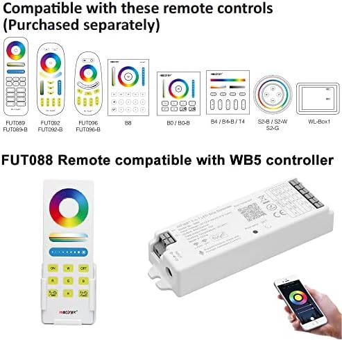 MiBoxer FUT043A+ 3-in-1 RGB & RGBW & RGB+CCT LED Controller Kit with 2.4GHz Wireless Remote Control, DC 12-24V, 16 Million Colors, Dimmable, Easy Mode Switching - Image 6