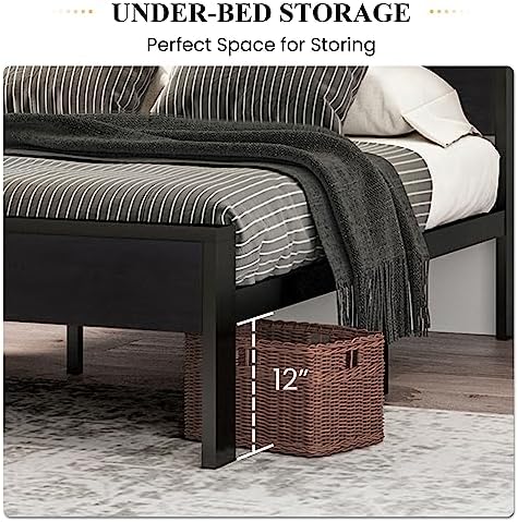 SHA CERLIN 14 Inch Queen Size Metal Platform Bed Frame with Wooden Headboard and Footboard, Mattress Foundation, No Box Spring Needed, Large Under Bed Storage, Non-Slip Without Noise, Black Oak - Image 4