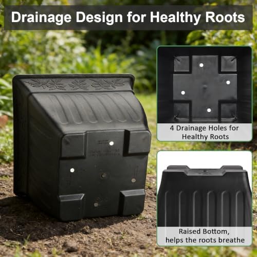 4-Pack 18 Inch Large Outdoor Planters, Embossed Leaf Pattern, Black - Image 5