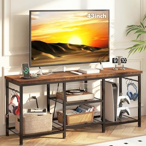 YGEOMER TV Stand for TVs Up to 50 Inch with Outlets, Bedroom, Rustic Brown by YGEOMER