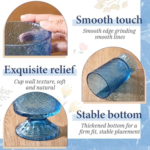 6 Pcs (H:7" W:4") Embossed Flower Vase Pedestal Glass Vase, Blue - Image 3