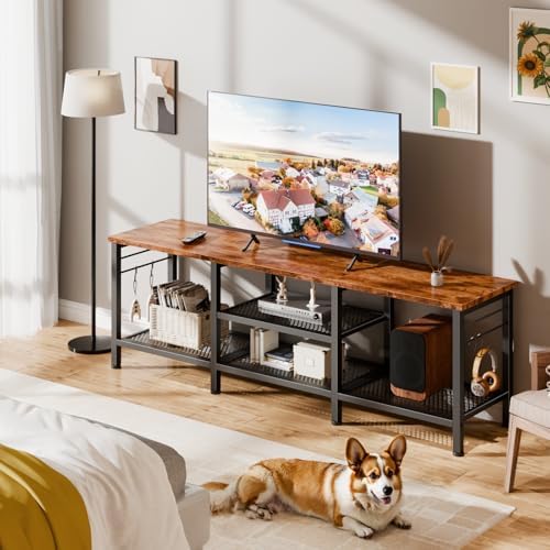 Furologee 55 Inch TV Stand, Entertainment Center with Shelves, Rustic Brown - Image 5