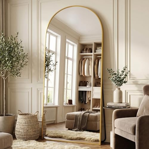 Suidia 76"x34" Arched Full Length Mirror with Stand, Gold Floor Mirror - Image 3