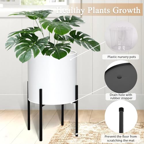 ARNIS Modern Plant Pots, Large Planters with Stand, Set of 2 Decorative Planters, Metal Pots with Drainage Holes for Living Room, Office, Garden or Balcony, 10.5 &12.25 Inch, White - Image 4