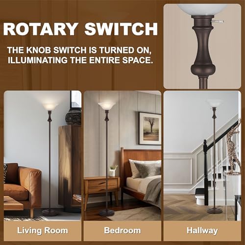 Torchiere Brown Floor Lamp for Living Room with Glass Shade-71IN - Image 2