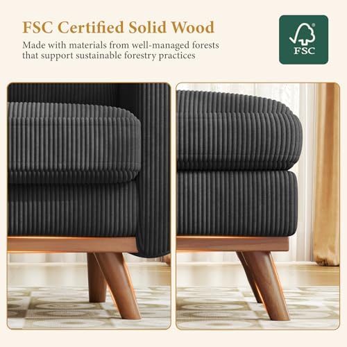 Vesgantti 38.5" Accent Chair with Movable Ottoman, Comfy Corduroy Armchair with Spring Cushion, Reading Chair with Ottoman, Modern Single Sofa for Living Room, Bedroom and Apartment, Black - Image 4