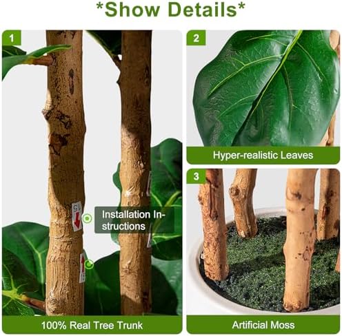 Large Artificial ficus Tree Tall Faux Plastic Plants Flowers Indoor Outdoor Realistic Floor Plant Fake Fiddle Leaf fig Trees for House Home Living Room Office Front Porch Modern Farmhouse Decor - Image 5