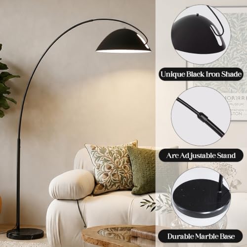 Black Arc Floor Lamp,70"Arch Floor Lamps for Living Room Modern Arched Floor Lamp Metal Curved Arc Floor Light with Black Marble Base Arch Standing Lamp for Offices Bedrooms,E26 Bulb,3 Light Color - Image 4