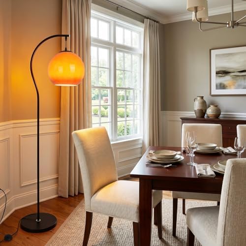 59.1 Inch Mid Century Arch Floor Lamp with Orange Glass Shade - Image 6