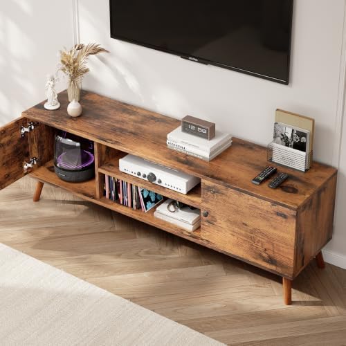 TV Stand for 55 60 inch TV, Modern Mid Century Entertainment Center with Storage, Wooden Media Console Table with 2 Cabinets for Living Room Bedroom, Rust - Image 2