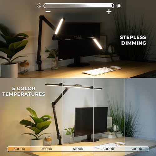 Mount-It! LED Desk Lamp with Adjustable Swing Arms and Clamp Base, Touch Control, Stepless Dimming, and 5 Color Temperatures, Eye-Caring Lighting for Work, Study, and Crafting - Image 5