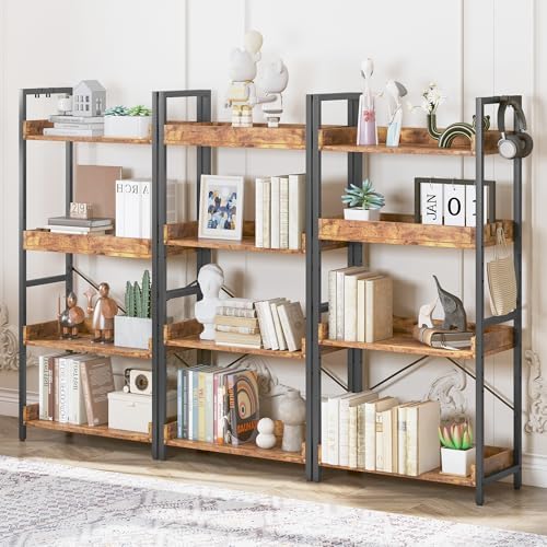 HCHQHS 4 Tier Bookshelf, Adjustable Industrial Bookcase, Vertical Tall Book Shelf, Wood and Black Metal Open Bookshelves for Home Office, Living Room, Bedroom - Image 2