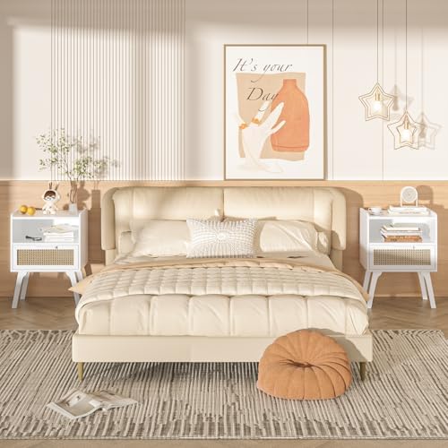 Lerliuo Rattan Nightstand, Bedside Table with Drawer Open Shelf - Image 5
