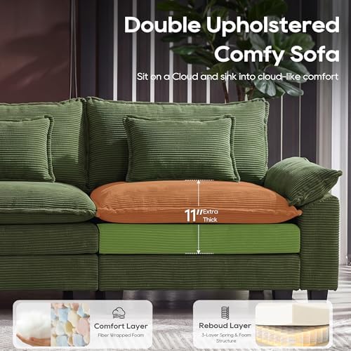 URRED Oversized Modular Sectional Sofa，Solid Green：122" L Shaped - Image 3