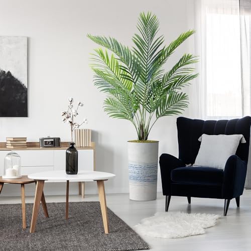 Artificial Tree in Blue Gray Industrial Line Pattern Planter, Fake Areca Tropical Palm Silk Tree for Indoor and Outdoor Home Decoration - 66" Overall Tall (Plant Pot Plus Tree) by SIGNWIN