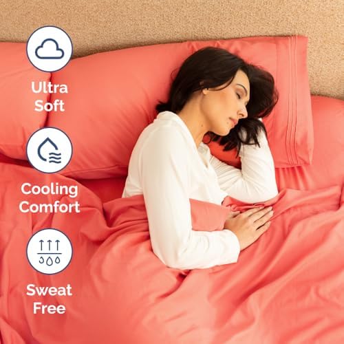 Short Queen Size 4 Piece Bed Sheet Set - RV Short Queen Sheets - Coral - Image 4