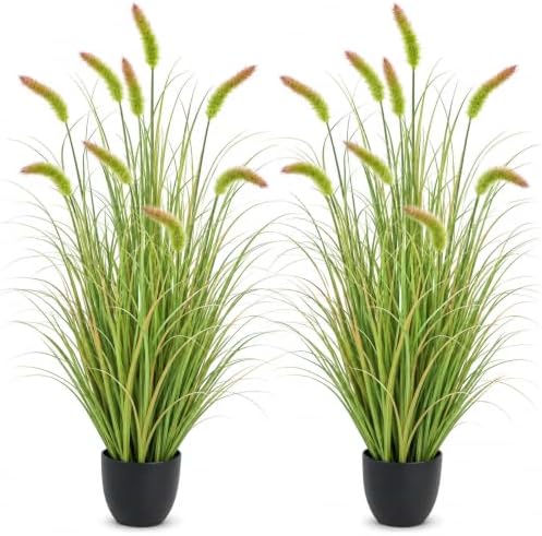 2 PCS 4FT Artificial Foxtail Grass Plants, Faux Tall Grass Indoor & Outdoor by KOL