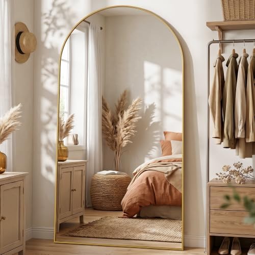 88"x44" Arched Full Length Mirror, Large Floor Mirror, Gold by Unknown