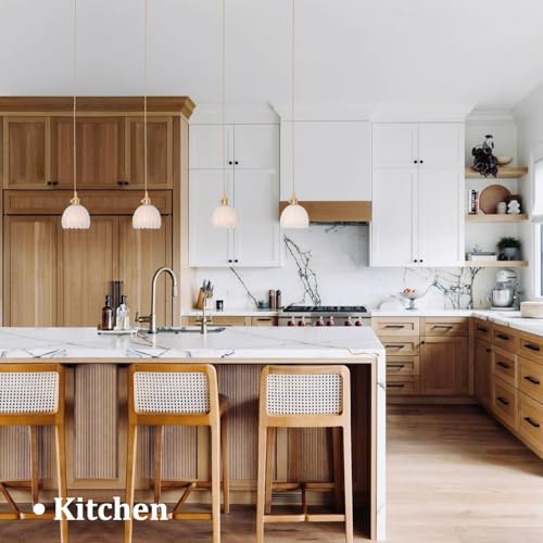 Shenmoyl Pendant Light 2 Pack with White Tulip Glass Lmapshade, Brass Vintage Pendant Light Adjustable Hanging Light for Kitchen Island Dining Room Hallway - Image 2