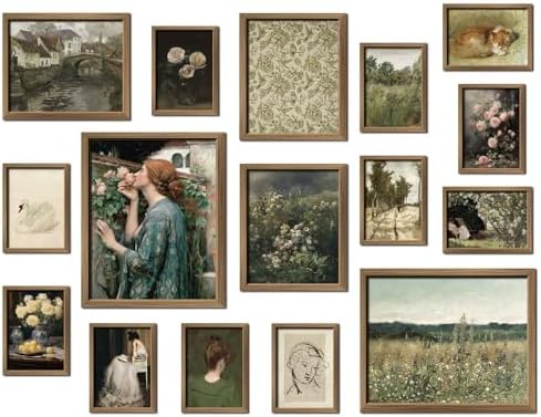 ANERZA 16 PCS Framed Vintage Wall Art Decor, French Country Wall Prints for Bedroom, Landscape Gallery Wall Frame Set, Farmhouse Posters for Living Room Aesthetic, Rustic Collage Kit, Dorm Home Decor by ANERZA