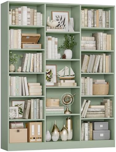 FACBOTALL Triple Wide Bookshelf, Large Bookshelf with 17 Display Shelves by FACBOTALL