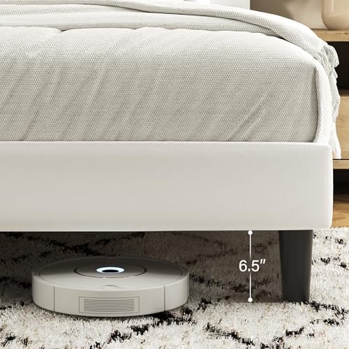 Fluest Queen Bed Frame, Platform Bed Frame with Velvet Upholstered Headboard, No Box Spring Needed, Sturdy Metal Support, Noise Free, Easy Assembly, Modern Bedroom Furniture, White - Image 4