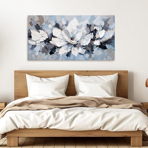 Canvas Wall Art Decor Modern White Wall Art for Living Room Abstract Canvas Art Wall Decor Flower Pictures Abstract Blue Wall Art Prints Artwork for Walls Bedroom Office Home Decor 20" X 40" - Image 4