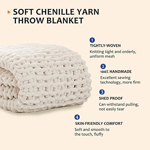 L'AGRATY Chunky Knit Throw Blanket for Couch, 72'' x 84'' Knit Throw, Ivory - Image 2