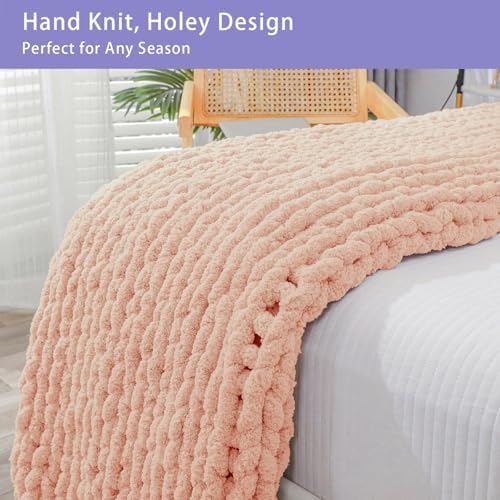 Bigacogo Chunky Knit Throw Blanket for Couch, 40x40 inches, Peach Fuzz - Image 4