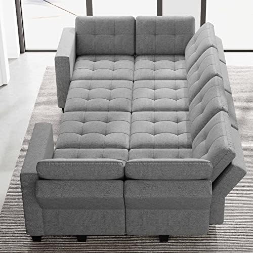 Belffin Modular Sleeper Sofa Bed with Storage Seat Oversized Modular Sectional Sofa Couch Set Reversible Modular Sleeper Sectional Couch Bed Light Grey - Image 5