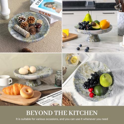 Koville Natural African Marble Fruit Bowl, 11 Inch Decorative Pedestal Tray Bowl, Handmade Stone Centerpiece Bowl for Kitchen Counter, Coffee Table & Dining Table, Modern Home Decor - Image 5