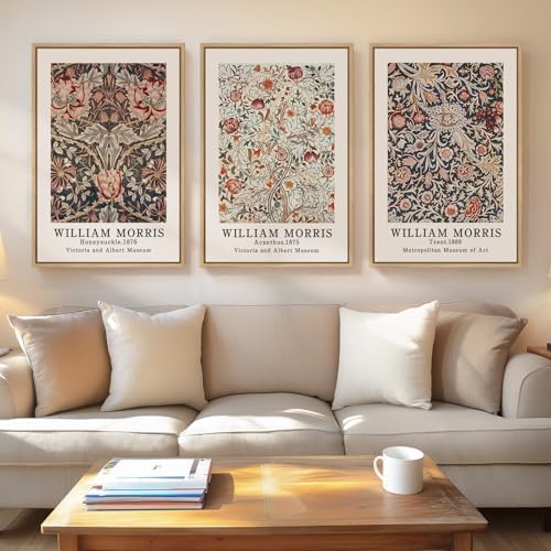 Large Framed William Morris Vintage Wall Art for Living Room, 3 Piece by Cuspin